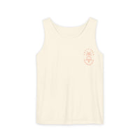 "SP Surf & Vibes ivory tank top featuring palm tree design, made from 100% ringspun US cotton, relaxed fit Comfort Colors 9360"