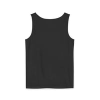 Black tank top, garment-dyed, relaxed fit, 100% ringspun US cotton, perfect for an effortless, casual aloha vibe.