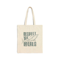 Respect the Locals Shark Canvas Tote Bag – Organic cotton tote supporting shark conservation with twin carry handles and double side design.